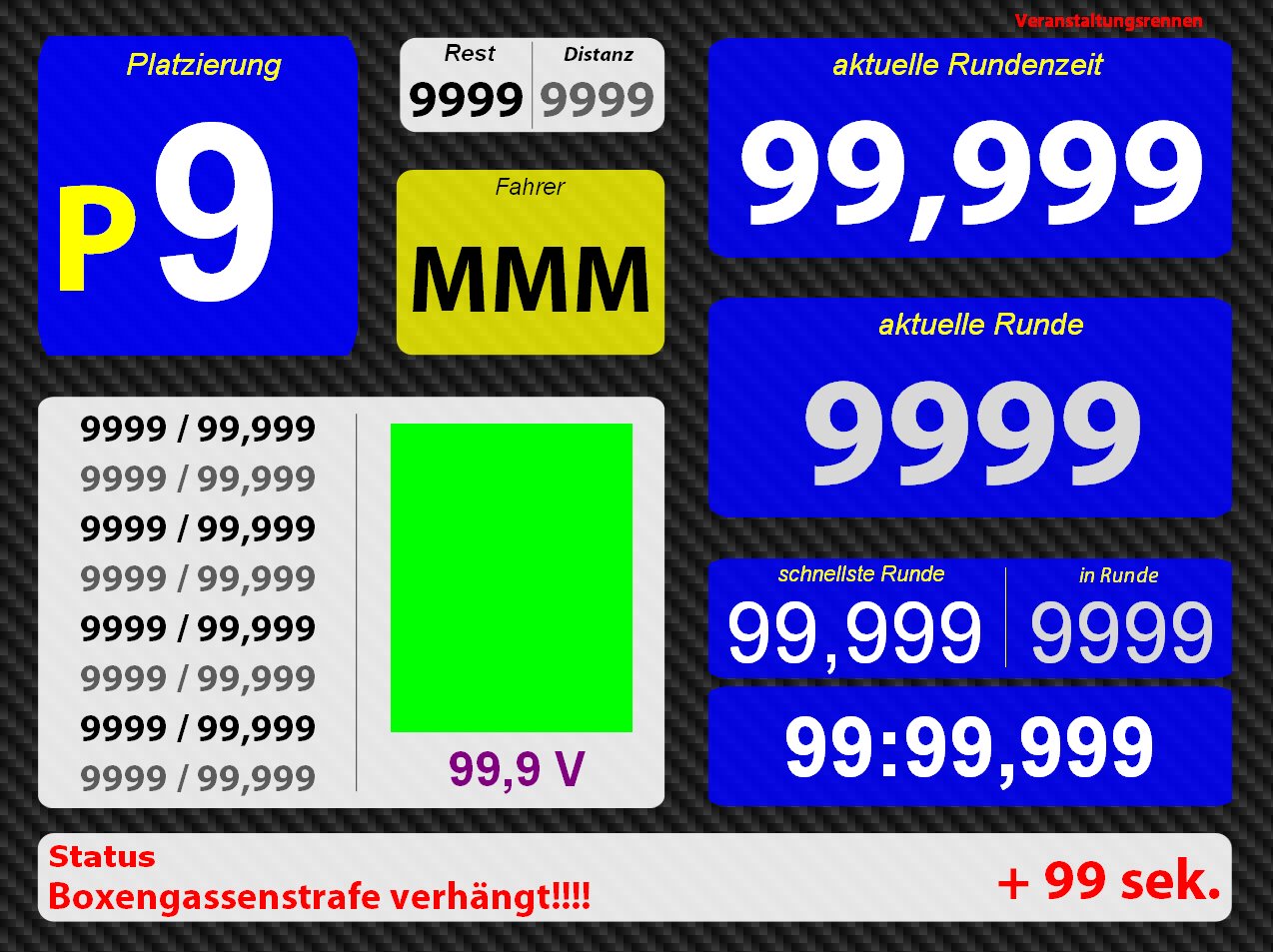 Rennbildschirm - Eine Anzeige pro Monitor (blau)